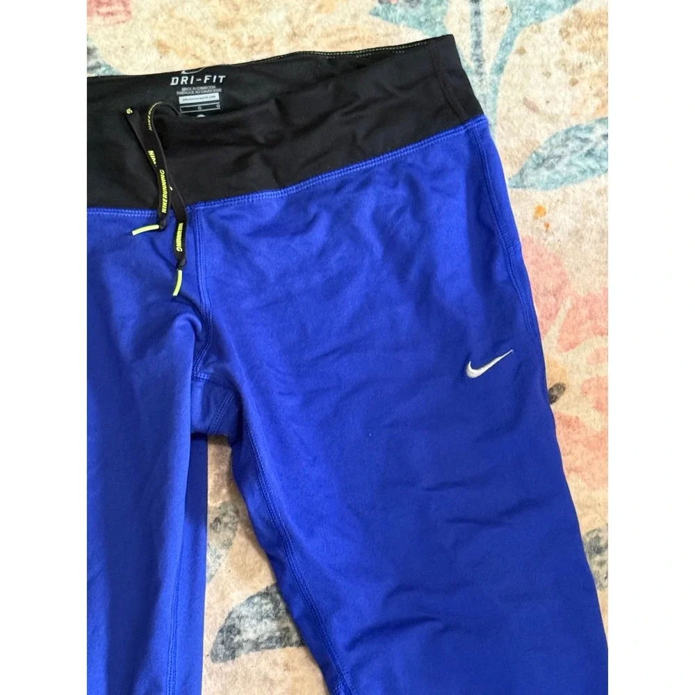 Nike Running Tights Dri-FIT Athletic Cropped Leggings Blue Black‎ L